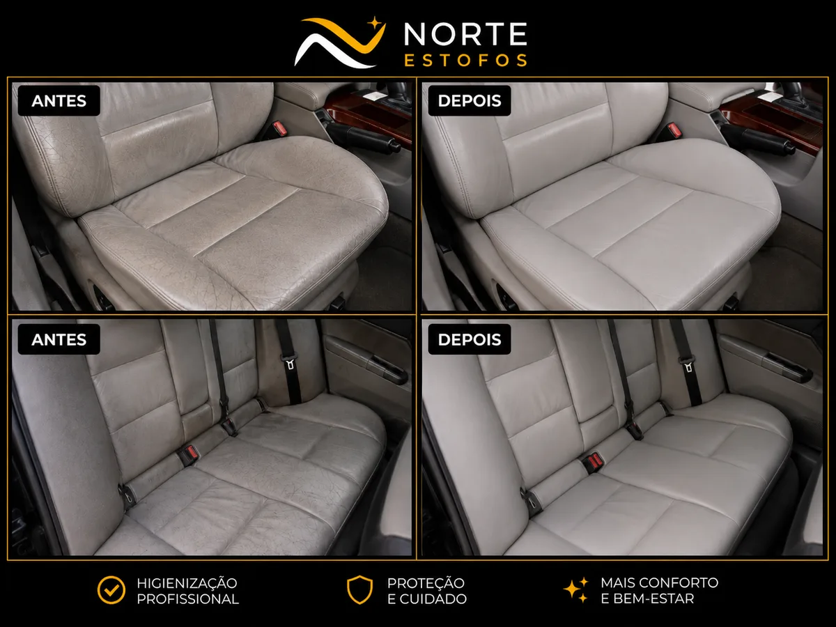 Interior automóvel antes e depois de limpeza completa